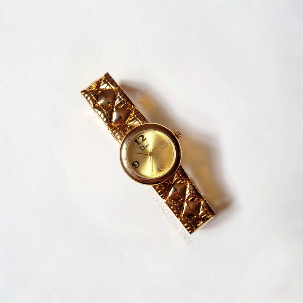 Golden Quilted Elegance Watch