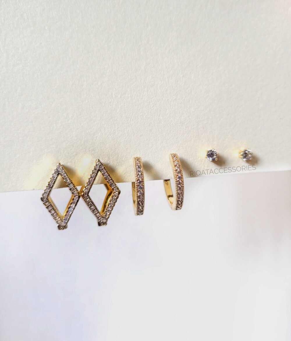 Geometric Sparkle Earring Trio